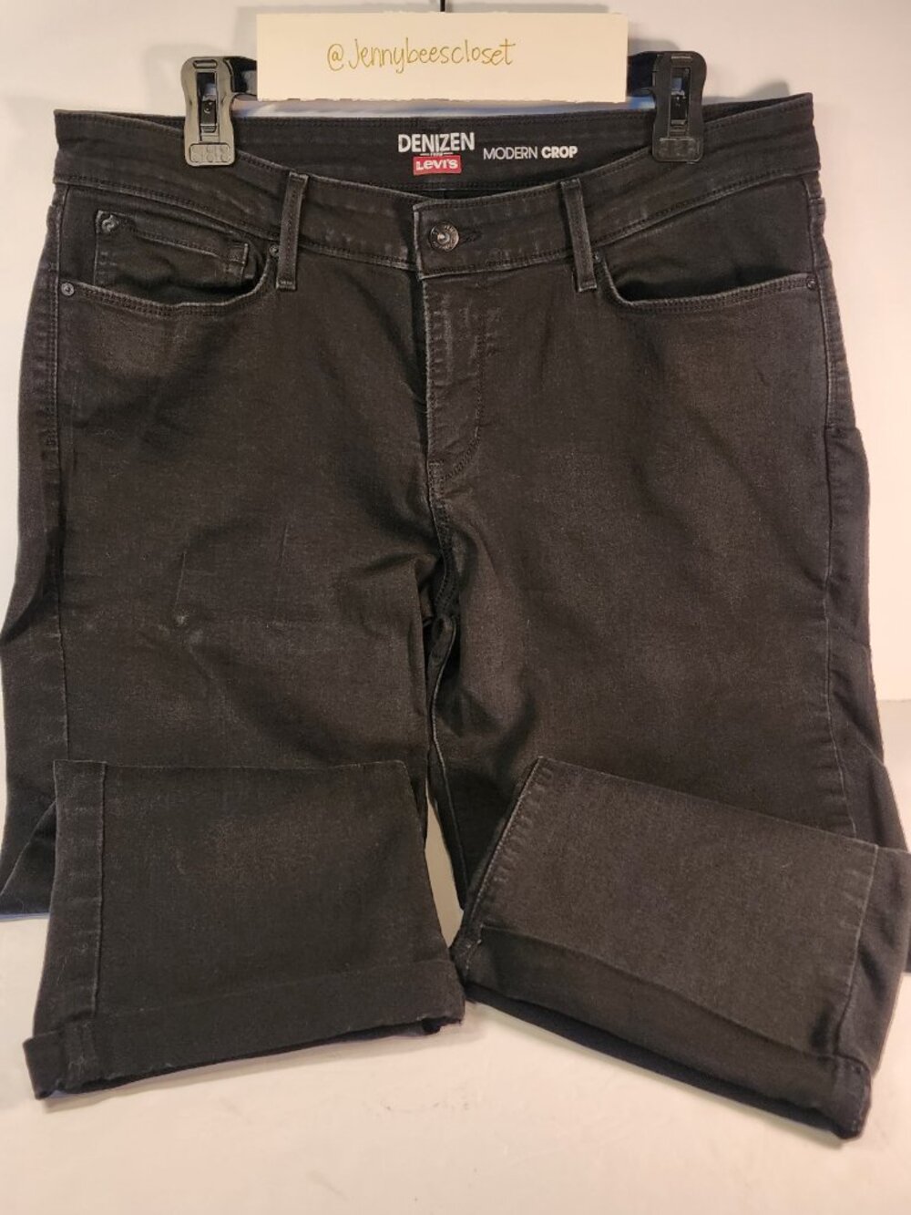 LEVI'S Denizen Modern Crop Jeans Size 18 Black With Cuff Crop Legs